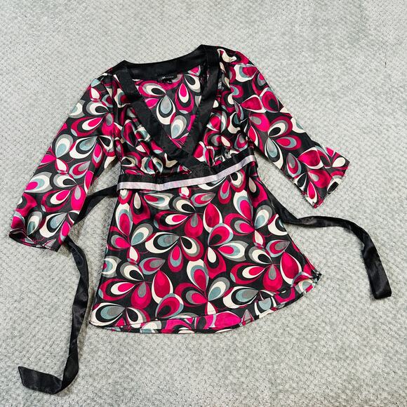 Vtg y2k black/white paisley patterned babydoll wrap coquette office siren blouse - Picture 1 of 7